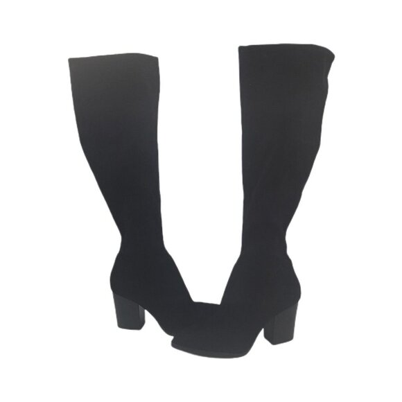NEW Marc Fisher Suede Boots Knee Length Black Side Zip Chunky Heel Size 9.5M - Picture 1 of 11